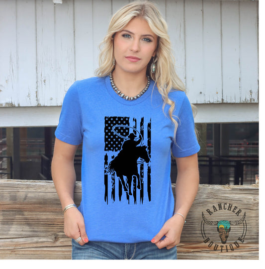 American Flag with Roper T-Shirt Blue