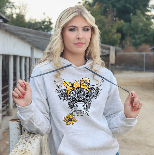 Yellow Daisy Highlander Light Gray Hoodie