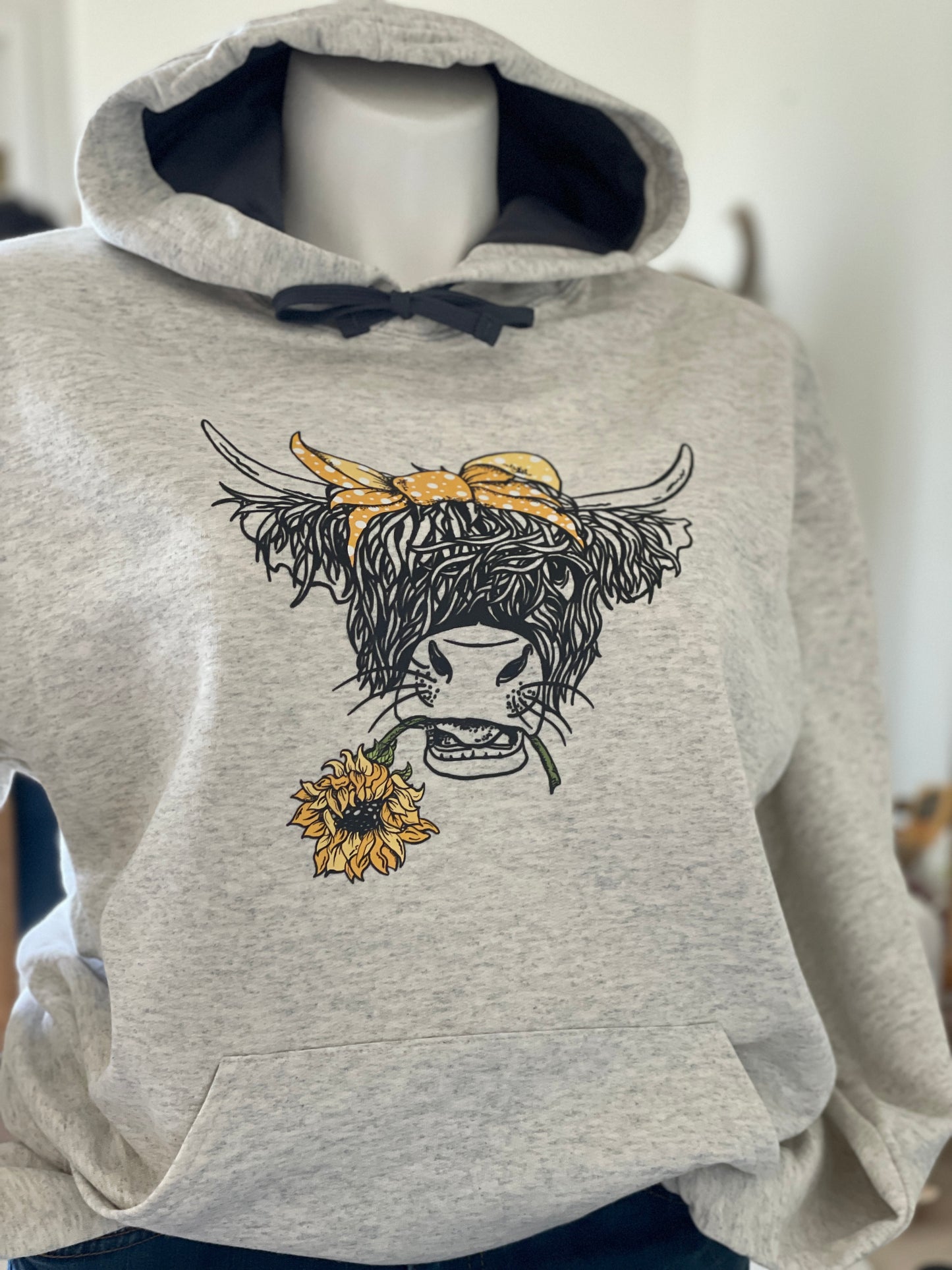 Yellow Daisy Highlander Light Gray Hoodie